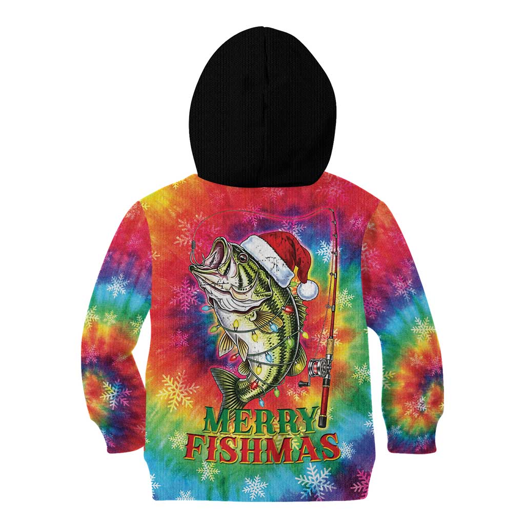 Funny Fishmas Bass Kid Hoodie Merry Fishmas Tie-dye Christmas Vibes - Wonder Print Shop