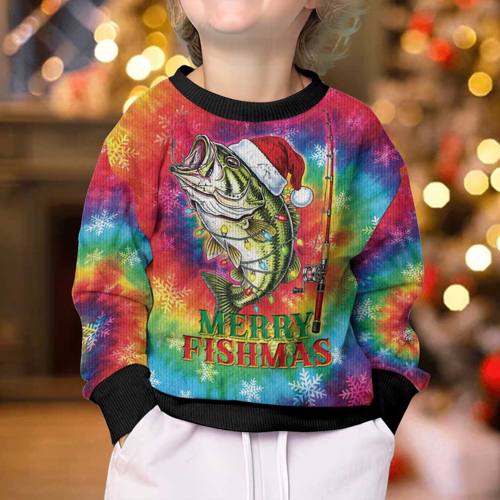 Funny Fishmas Bass Kid Ugly Christmas Sweater Merry Fishmas Tie-dye Christmas Vibes - Wonder Print Shop