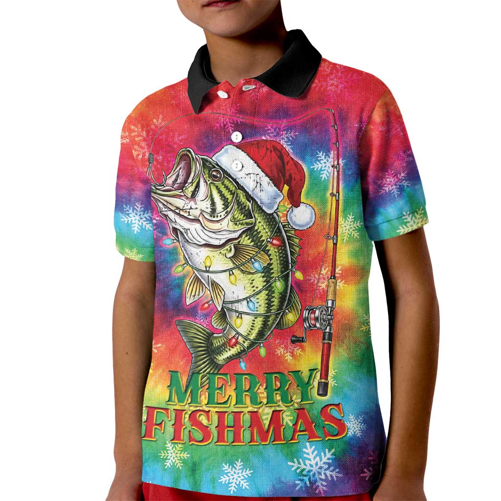 Funny Fishmas Bass Kid Polo Shirt Merry Fishmas Tie-dye Christmas Vibes - Wonder Print Shop