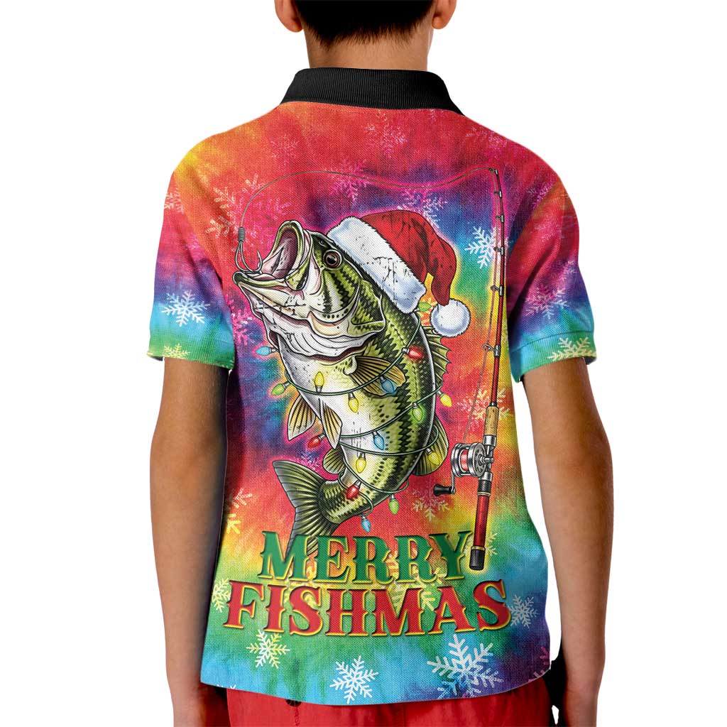 Funny Fishmas Bass Kid Polo Shirt Merry Fishmas Tie-dye Christmas Vibes - Wonder Print Shop