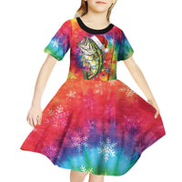 Funny Fishmas Bass Kid Short Sleeve Dress Merry Fishmas Tie-dye Christmas Vibes - Wonder Print Shop