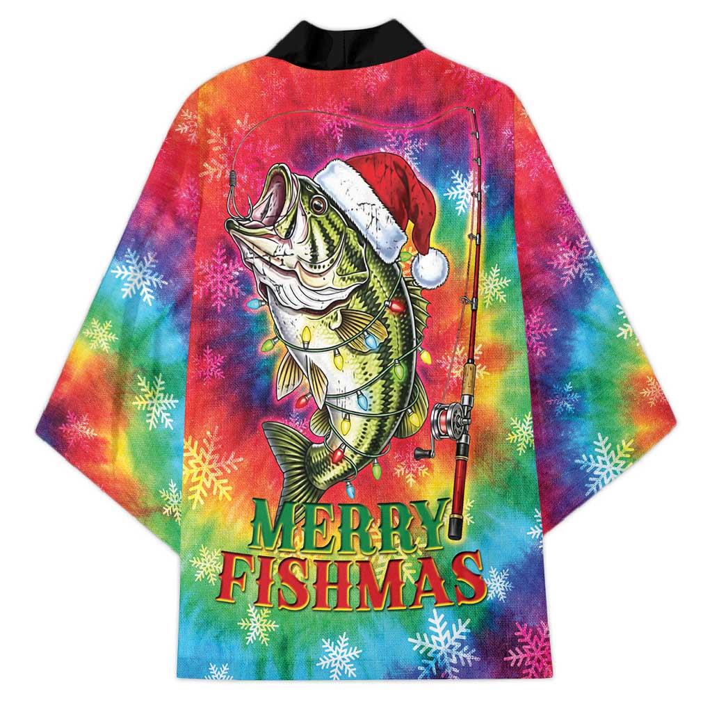 Funny Fishmas Bass Kimono Merry Fishmas Tie-dye Christmas Vibes - Wonder Print Shop