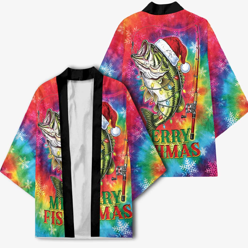 Funny Fishmas Bass Kimono Merry Fishmas Tie-dye Christmas Vibes - Wonder Print Shop