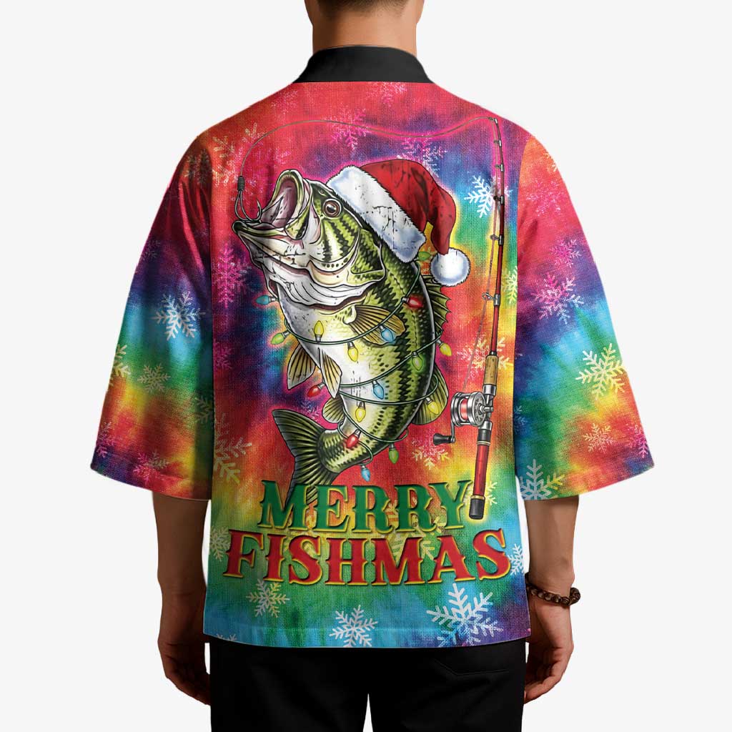 Funny Fishmas Bass Kimono Merry Fishmas Tie-dye Christmas Vibes - Wonder Print Shop
