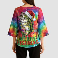 Funny Fishmas Bass Kimono Sleeve Blouse Merry Fishmas Tie-dye Christmas Vibes - Wonder Print Shop