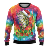 Funny Fishmas Bass Ugly Christmas Sweater Merry Fishmas Tie-dye Christmas Vibes - Wonder Print Shop