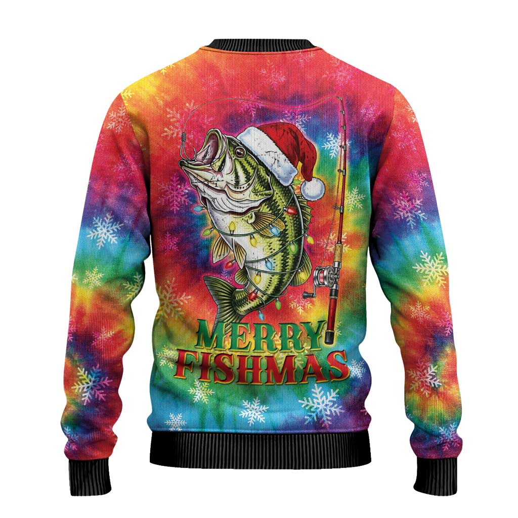 Funny Fishmas Bass Ugly Christmas Sweater Merry Fishmas Tie-dye Christmas Vibes - Wonder Print Shop
