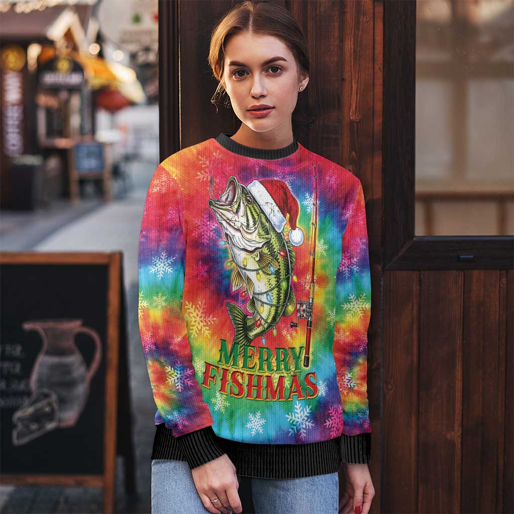 Funny Fishmas Bass Ugly Christmas Sweater Merry Fishmas Tie-dye Christmas Vibes - Wonder Print Shop