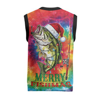 Funny Fishmas Bass Christmas Knitted V-Neck Vest Merry Fishmas Tie-dye Christmas Vibes - Wonder Print Shop