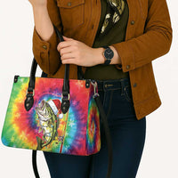Funny Fishmas Bass Leather Bag Merry Fishmas Tie-dye Christmas Vibes - Wonder Print Shop