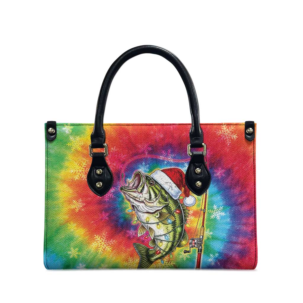 Funny Fishmas Bass Leather Bag Merry Fishmas Tie-dye Christmas Vibes - Wonder Print Shop