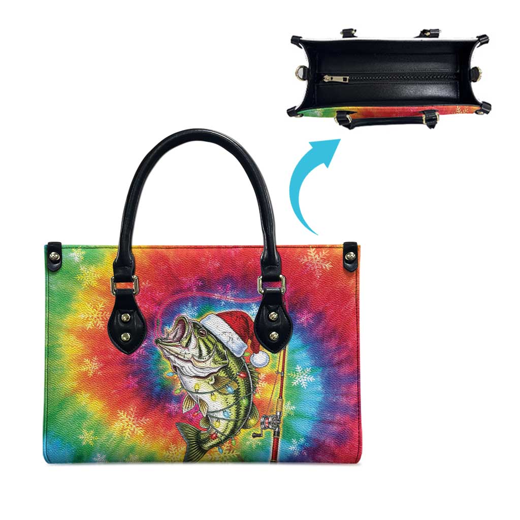 Funny Fishmas Bass Leather Bag Merry Fishmas Tie-dye Christmas Vibes - Wonder Print Shop