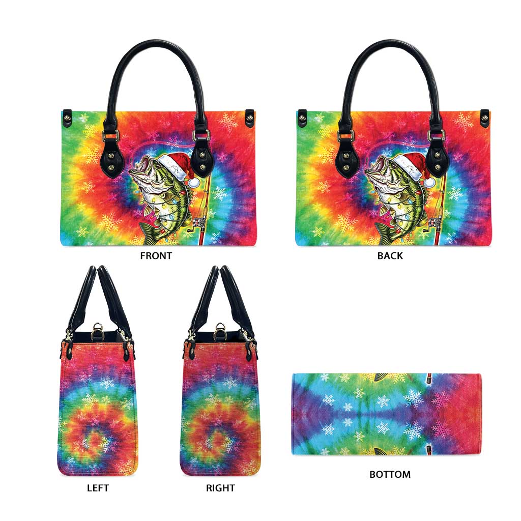 Funny Fishmas Bass Leather Bag Merry Fishmas Tie-dye Christmas Vibes - Wonder Print Shop