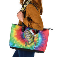 Funny Fishmas Bass Leather Tote Bag Merry Fishmas Tie-dye Christmas Vibes - Wonder Print Shop