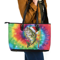 Funny Fishmas Bass Leather Tote Bag Merry Fishmas Tie-dye Christmas Vibes - Wonder Print Shop