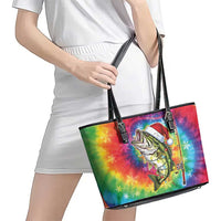 Funny Fishmas Bass Leather Tote Bag Merry Fishmas Tie-dye Christmas Vibes - Wonder Print Shop