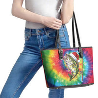 Funny Fishmas Bass Leather Tote Bag Merry Fishmas Tie-dye Christmas Vibes - Wonder Print Shop