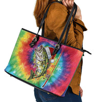 Funny Fishmas Bass Leather Tote Bag Merry Fishmas Tie-dye Christmas Vibes - Wonder Print Shop