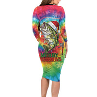 Funny Fishmas Bass Long Sleeve Bodycon Dress Merry Fishmas Tie-dye Christmas Vibes - Wonder Print Shop