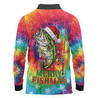 Funny Fishmas Bass Long Sleeve Polo Shirt Merry Fishmas Tie-dye Christmas Vibes - Wonder Print Shop