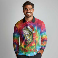 Funny Fishmas Bass Long Sleeve Polo Shirt Merry Fishmas Tie-dye Christmas Vibes - Wonder Print Shop