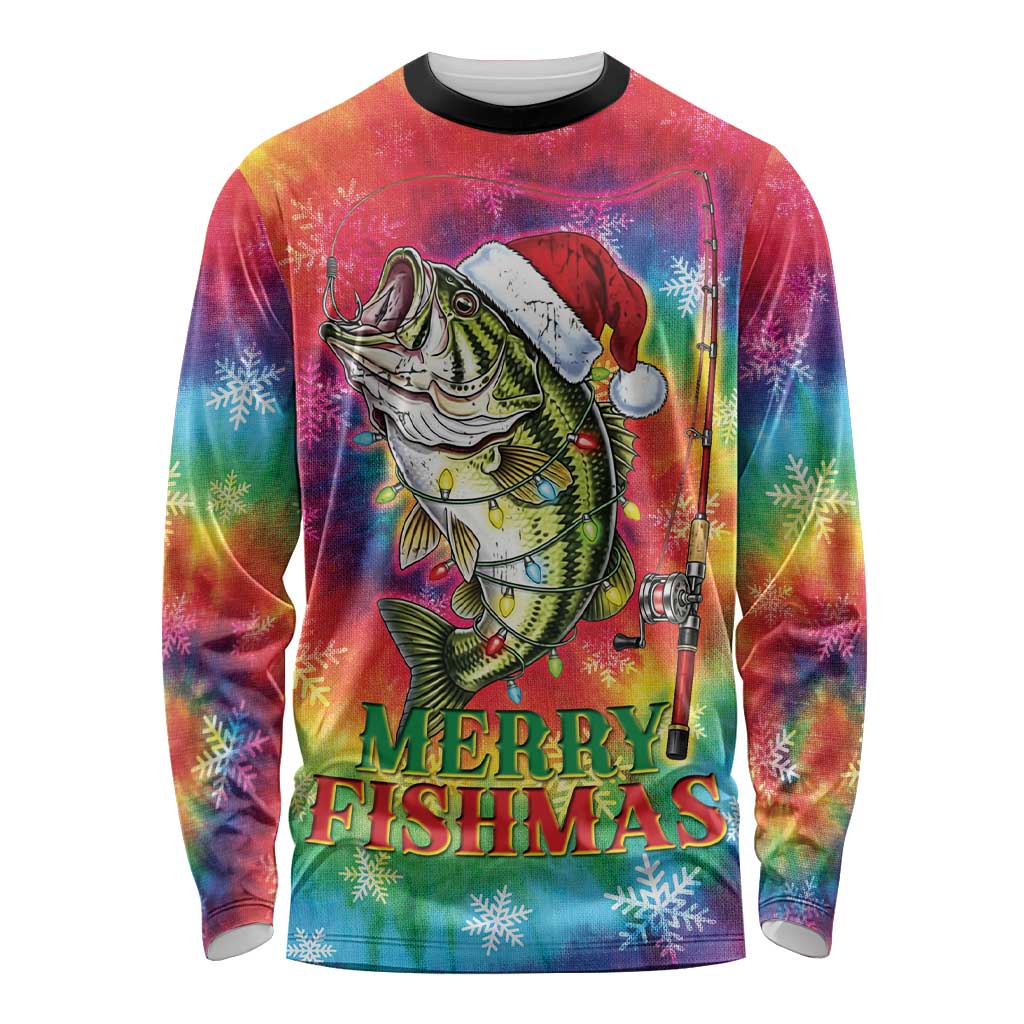 Funny Fishmas Bass Long Sleeve Shirt Merry Fishmas Tie-dye Christmas Vibes - Wonder Print Shop