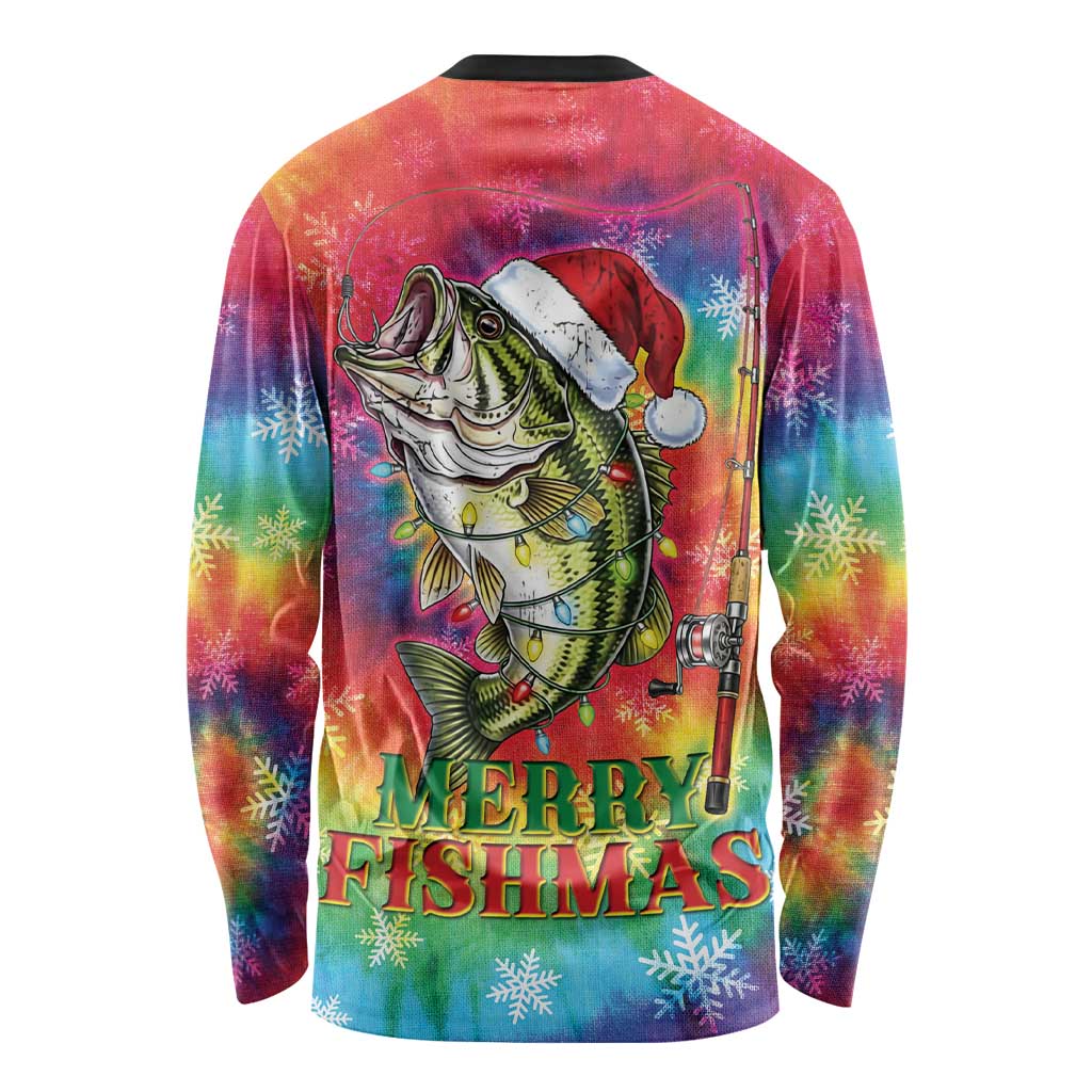 Funny Fishmas Bass Long Sleeve Shirt Merry Fishmas Tie-dye Christmas Vibes - Wonder Print Shop