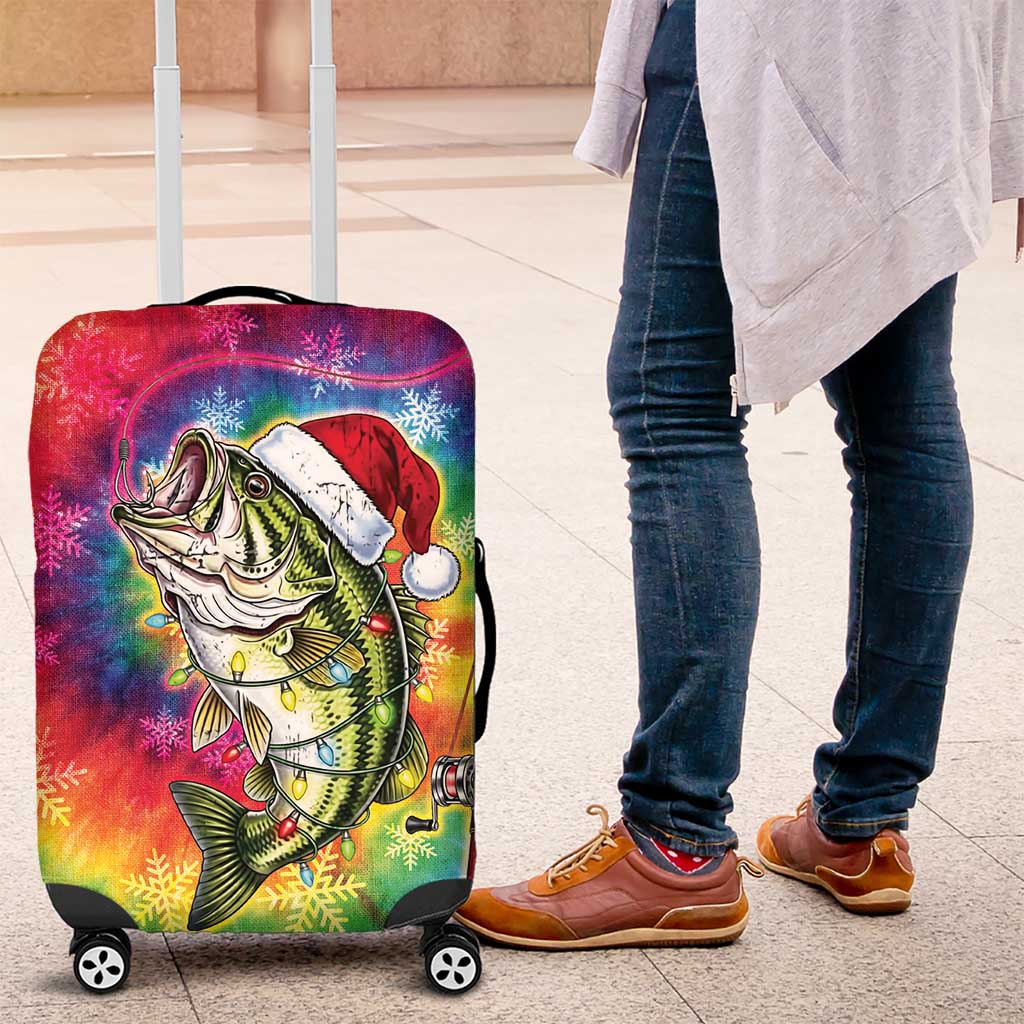 Funny Fishmas Bass Luggage Cover Merry Fishmas Tie-dye Christmas Vibes - Wonder Print Shop
