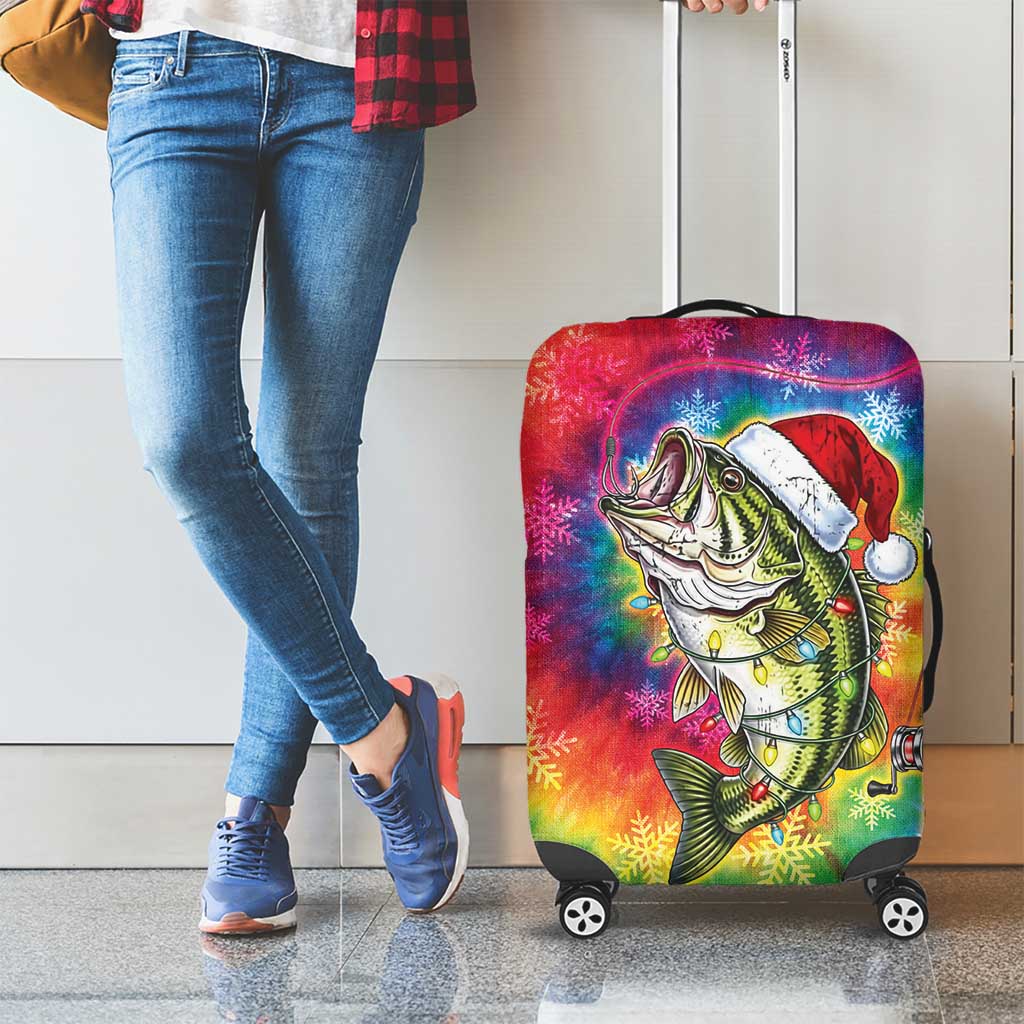 Funny Fishmas Bass Luggage Cover Merry Fishmas Tie-dye Christmas Vibes - Wonder Print Shop
