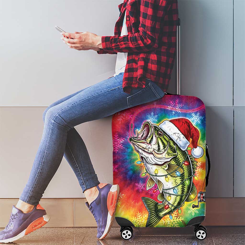 Funny Fishmas Bass Luggage Cover Merry Fishmas Tie-dye Christmas Vibes - Wonder Print Shop