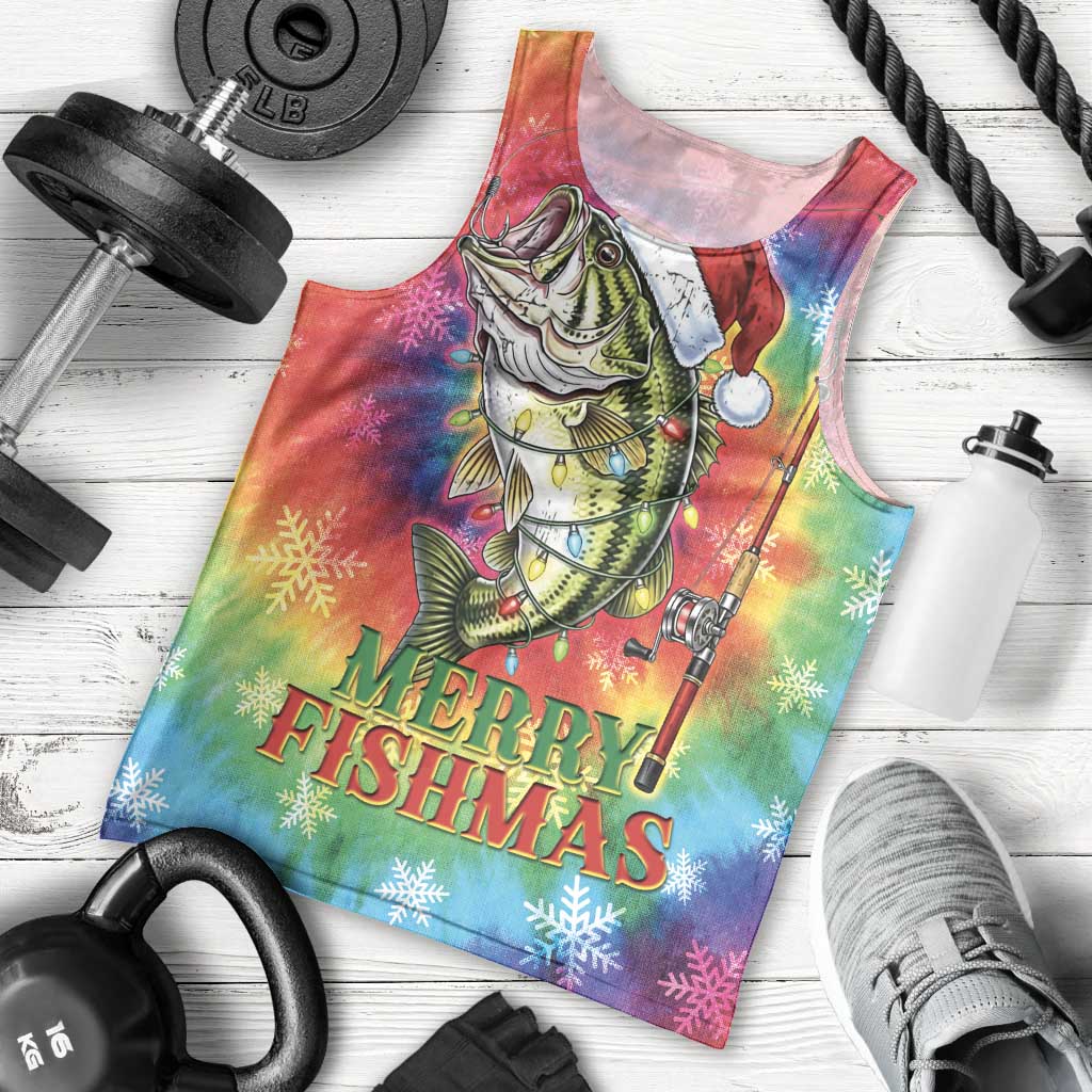 Funny Fishmas Bass Men Tank Top Merry Fishmas Tie-dye Christmas Vibes - Wonder Print Shop