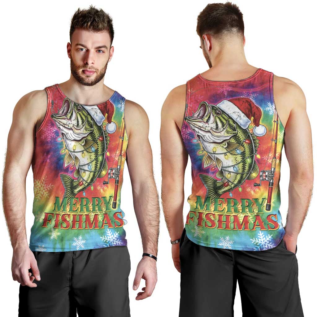 Funny Fishmas Bass Men Tank Top Merry Fishmas Tie-dye Christmas Vibes - Wonder Print Shop