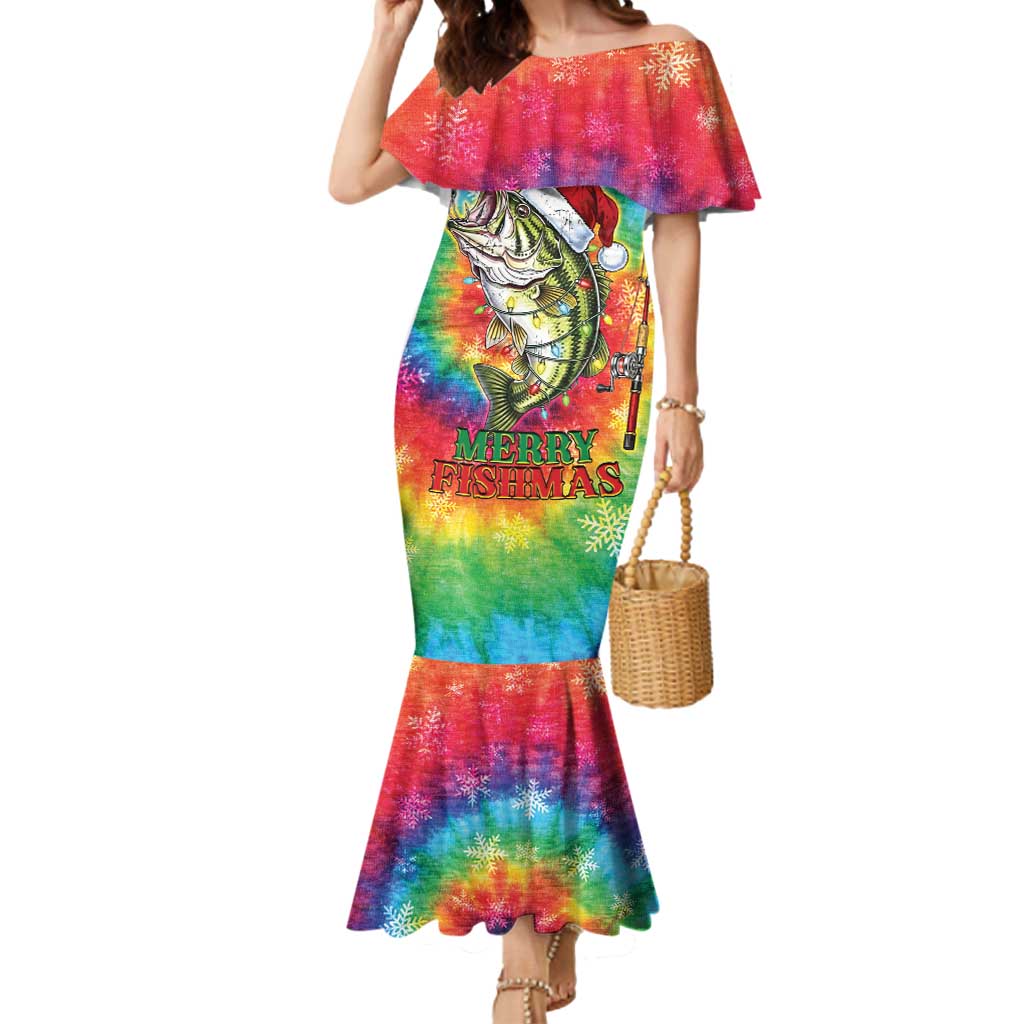 Funny Fishmas Bass Mermaid Dress Merry Fishmas Tie-dye Christmas Vibes - Wonder Print Shop