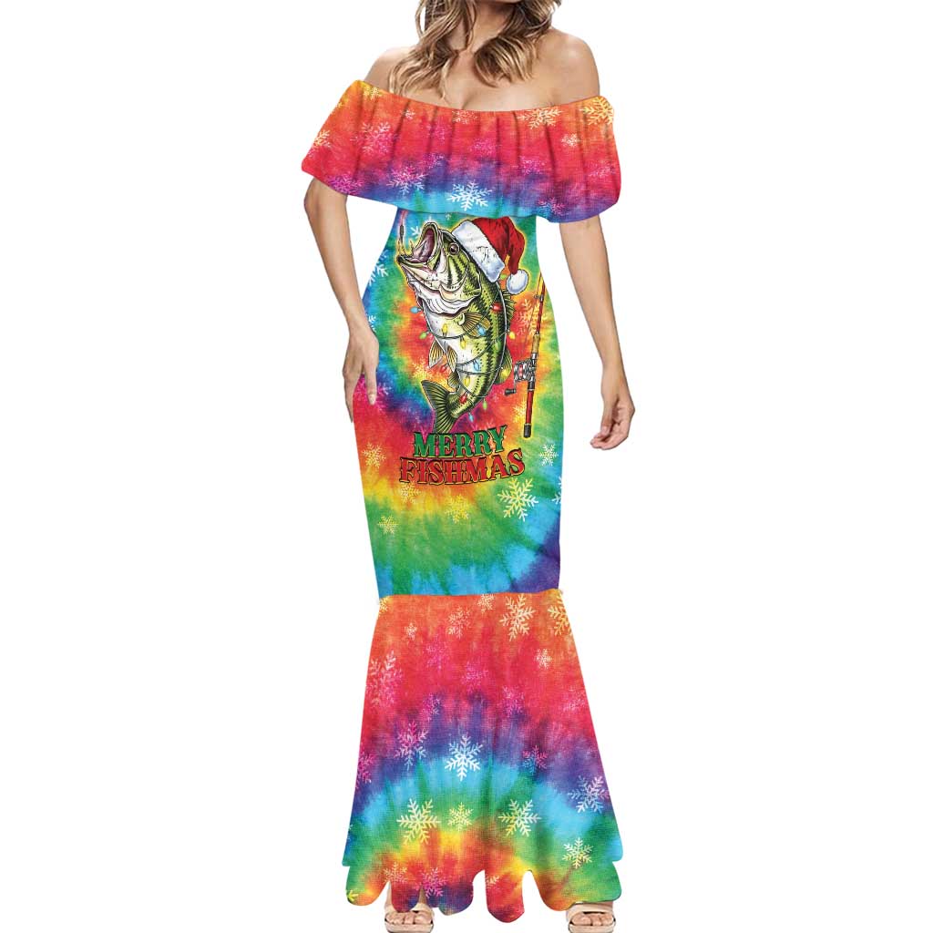 Funny Fishmas Bass Mermaid Dress Merry Fishmas Tie-dye Christmas Vibes - Wonder Print Shop