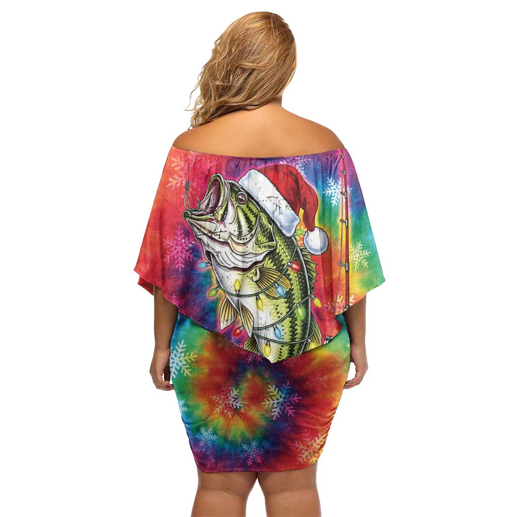 Funny Fishmas Bass Off Shoulder Short Dress Merry Fishmas Tie-dye Christmas Vibes - Wonder Print Shop