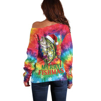 Funny Fishmas Bass Off Shoulder Sweater Merry Fishmas Tie-dye Christmas Vibes - Wonder Print Shop