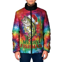 Funny Fishmas Bass Padded Jacket Merry Fishmas Tie-dye Christmas Vibes - Wonder Print Shop