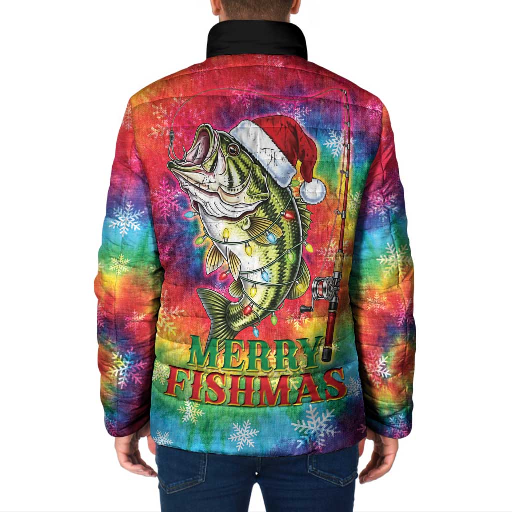 Funny Fishmas Bass Padded Jacket Merry Fishmas Tie-dye Christmas Vibes - Wonder Print Shop