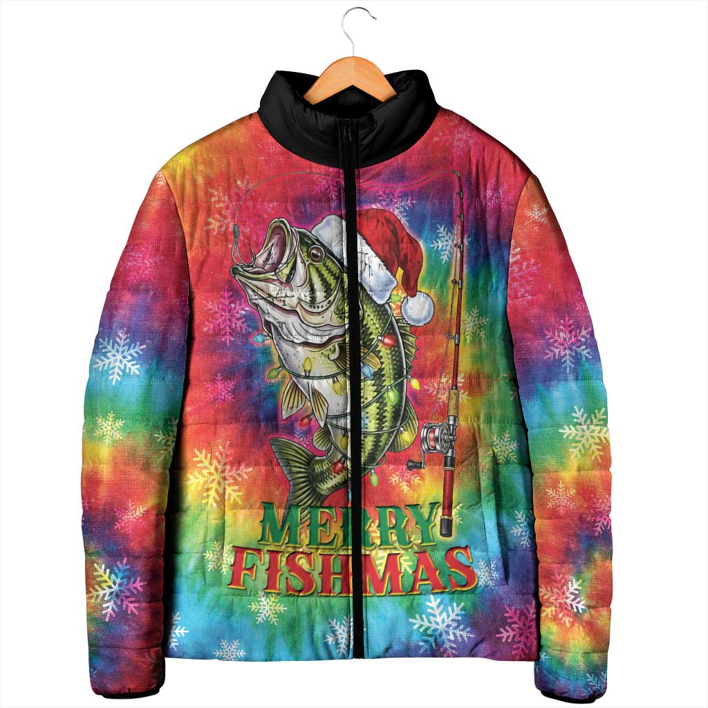Funny Fishmas Bass Padded Jacket Merry Fishmas Tie-dye Christmas Vibes - Wonder Print Shop