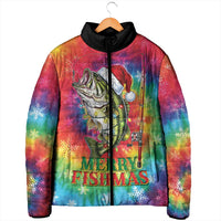 Funny Fishmas Bass Padded Jacket Merry Fishmas Tie-dye Christmas Vibes - Wonder Print Shop