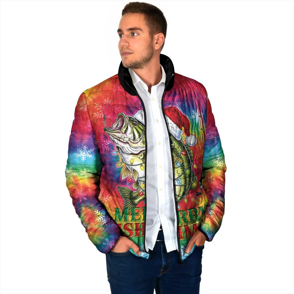 Funny Fishmas Bass Padded Jacket Merry Fishmas Tie-dye Christmas Vibes - Wonder Print Shop