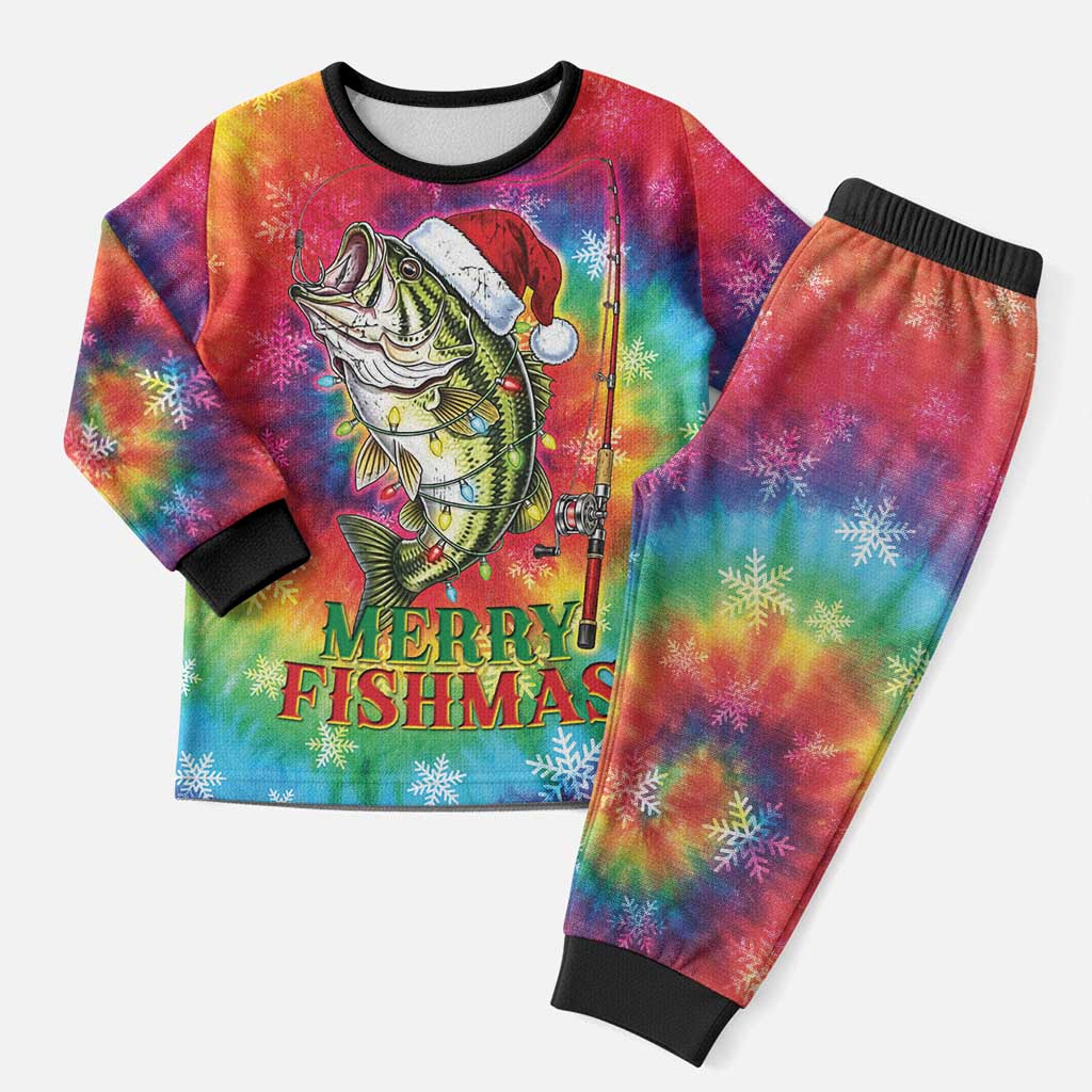 Funny Fishmas Bass Christmas Pajama Set Merry Fishmas Tie-dye Christmas Vibes - Wonder Print Shop
