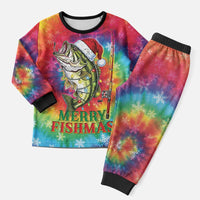 Funny Fishmas Bass Christmas Pajama Set Merry Fishmas Tie-dye Christmas Vibes - Wonder Print Shop