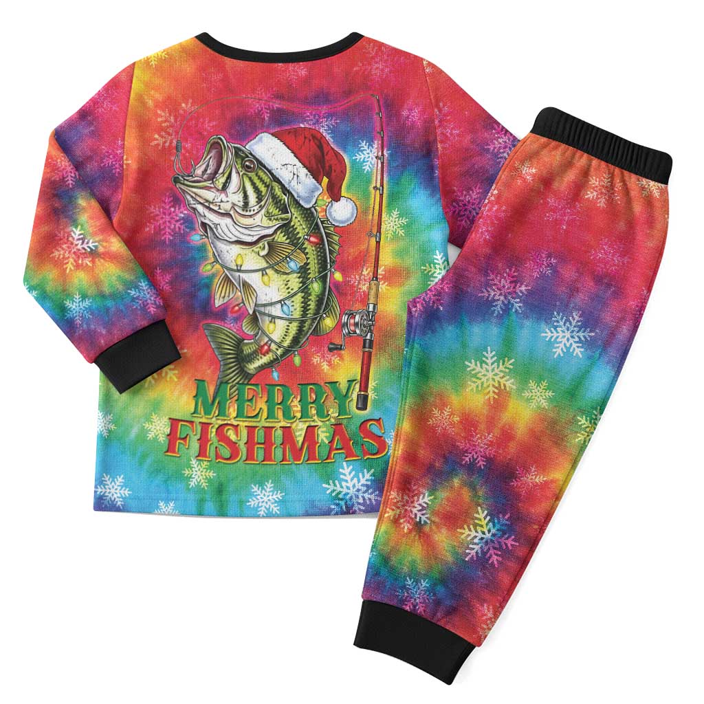 Funny Fishmas Bass Christmas Pajama Set Merry Fishmas Tie-dye Christmas Vibes - Wonder Print Shop