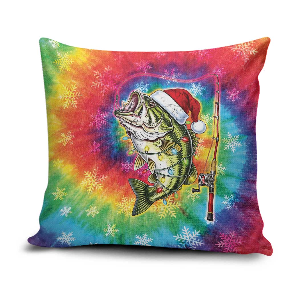 Funny Fishmas Bass Pillow Cover Merry Fishmas Tie-dye Christmas Vibes - Wonder Print Shop