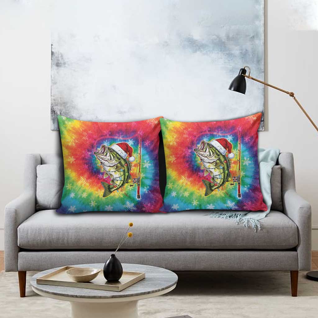 Funny Fishmas Bass Pillow Cover Merry Fishmas Tie-dye Christmas Vibes - Wonder Print Shop
