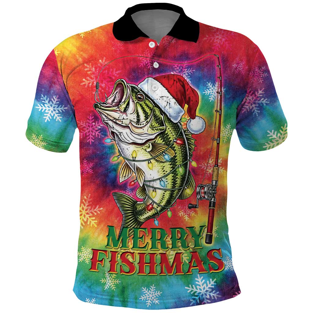 Funny Fishmas Bass Polo Shirt Merry Fishmas Tie-dye Christmas Vibes - Wonder Print Shop