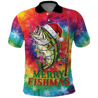 Funny Fishmas Bass Polo Shirt Merry Fishmas Tie-dye Christmas Vibes - Wonder Print Shop