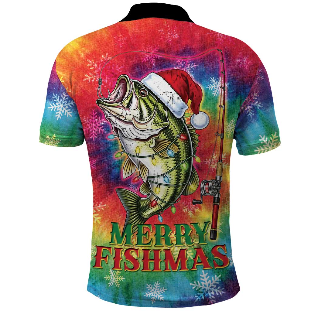 Funny Fishmas Bass Polo Shirt Merry Fishmas Tie-dye Christmas Vibes - Wonder Print Shop