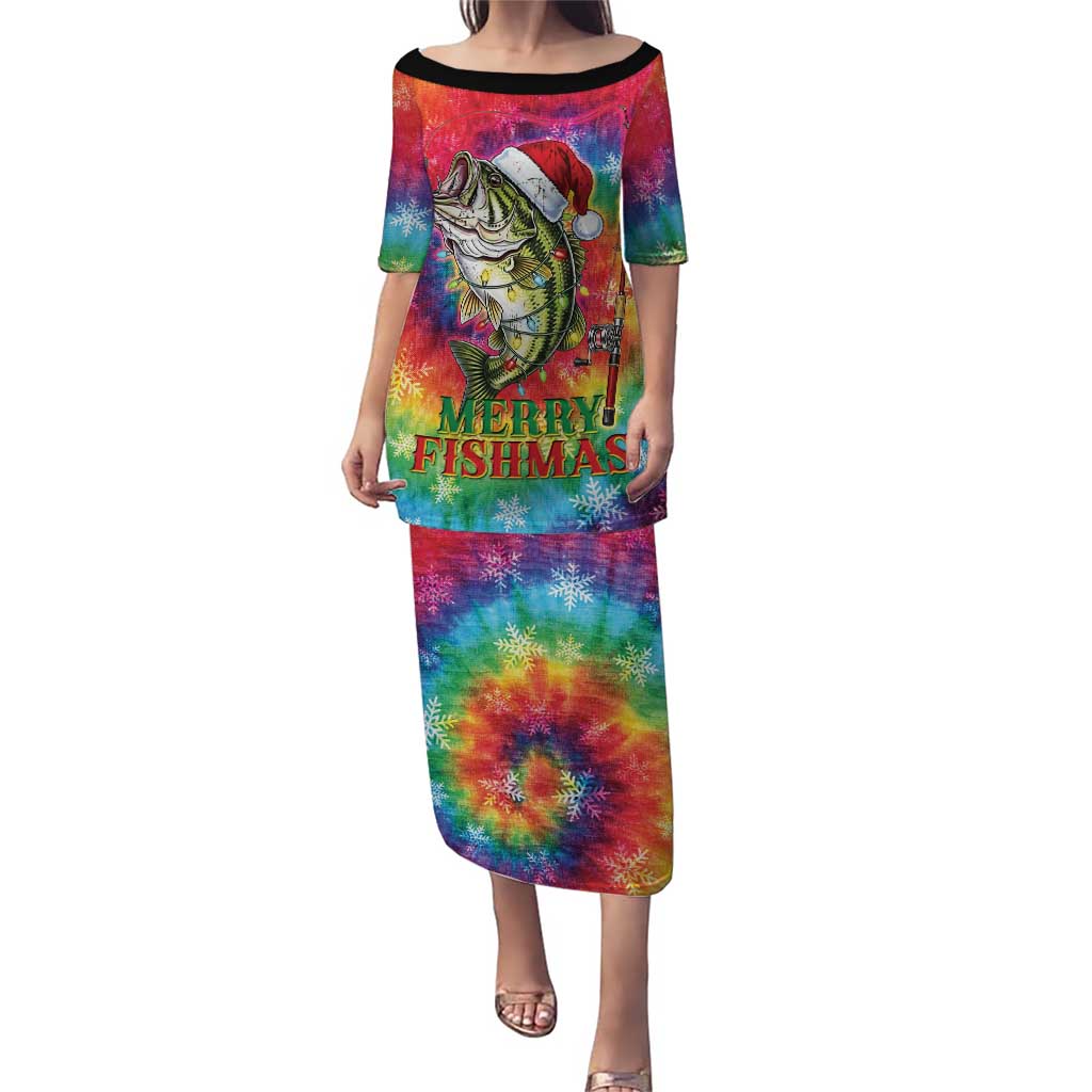 Funny Fishmas Bass Puletasi Merry Fishmas Tie-dye Christmas Vibes - Wonder Print Shop